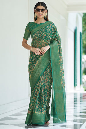 Sea Green Linen Blend Saree