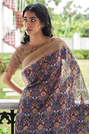 Grey And Beige Digital Print Saree