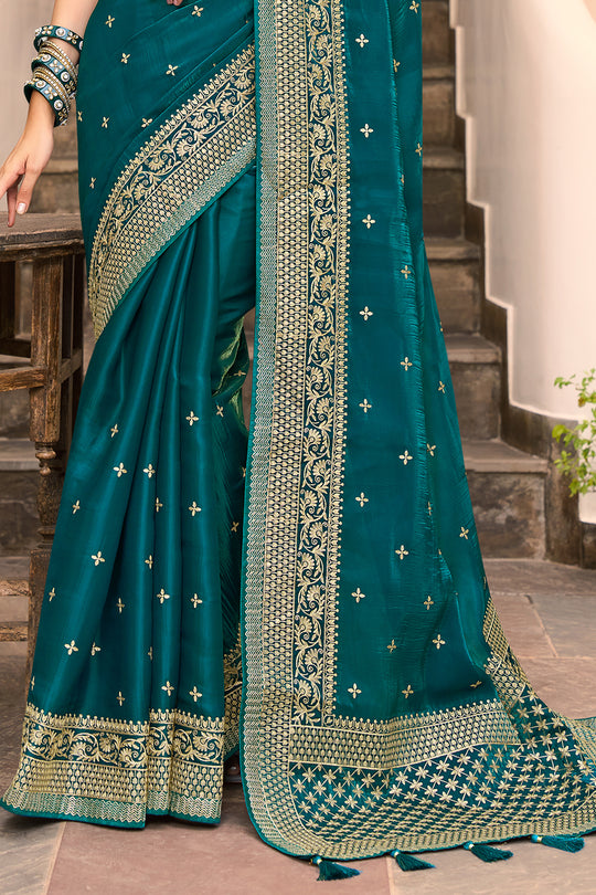 Teal Blue South Silk Sarees Silk Saree Border