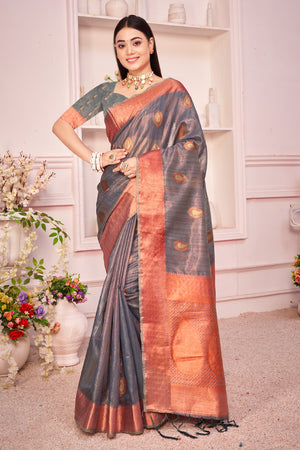 Coin Grey Organza saree