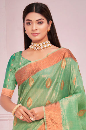 Seafoam Green Organza saree