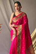 Hot Pink Paithani Saree With Blouse Piece paithani silk saree