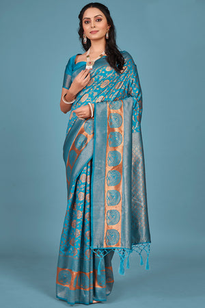 Cyan Blue Banarasi Saree