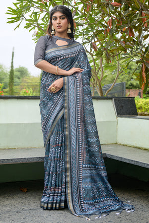 Denim Blue Cotton Saree
