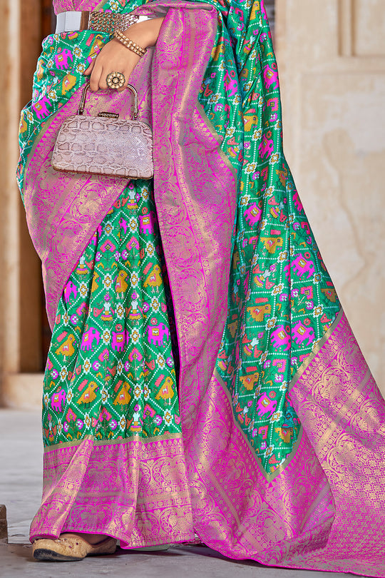 Seafoam Green And Pink Patola Saree Seafoam Green And Pink Patola Saree
