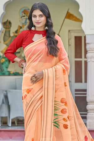Contaloupe Orange Organza Saree