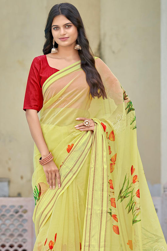 Lemon Yellow Organza Saree Lemon Yellow Organza Saree