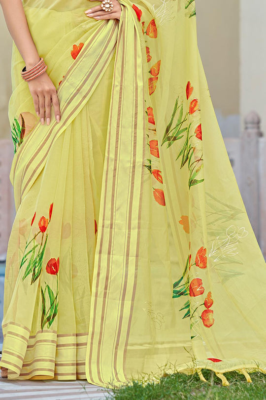 Lemon Yellow Organza Saree Lemon Yellow Organza Saree