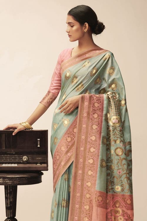 Foam Blue Cotton Saree Foam Blue Cotton Saree