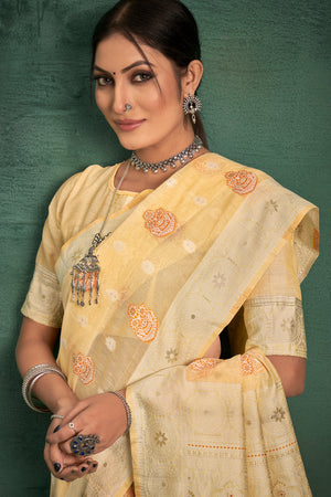 Lemon Yellow Cotton Saree