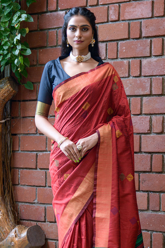 Red And Blue Raw Silk Saree Red And Blue Raw Silk Saree