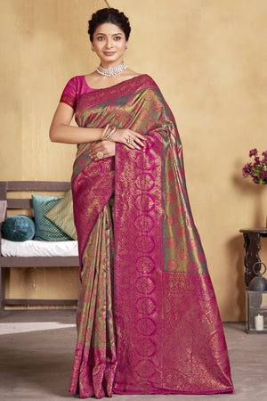 Brown And Pink Banarasi Saree