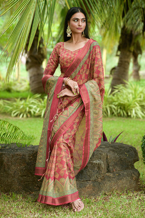 Taffy Red Tusser Silk saree