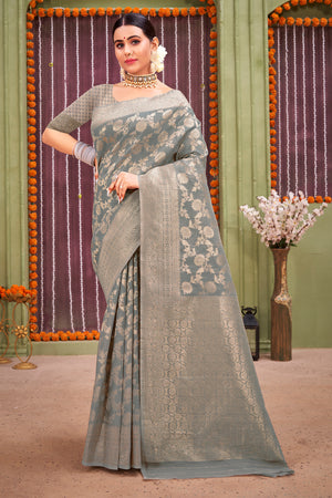 Coin Grey Linen Blend Saree