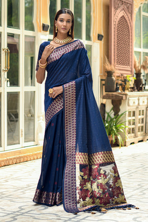Navy Blue Cotton Saree