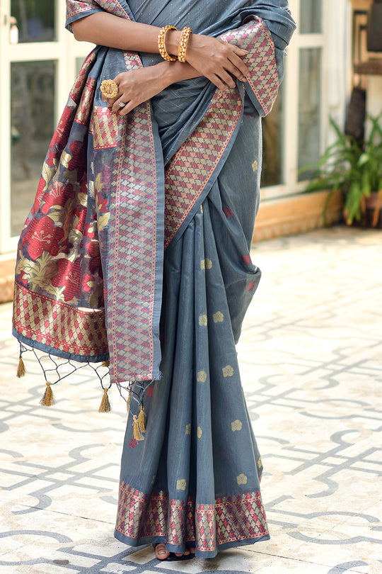 Pewter Grey Cotton Saree Pewter Grey Cotton Saree