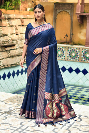 Navy Blue Cotton Silk Saree
