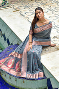 Pewter Grey Cotton Silk Saree Pewter Grey Cotton Silk Saree