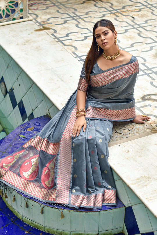 Pewter Grey Cotton Silk Saree Pewter Grey Cotton Silk Saree