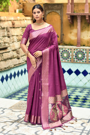 Mulberry Wine Cotton Silk Saree