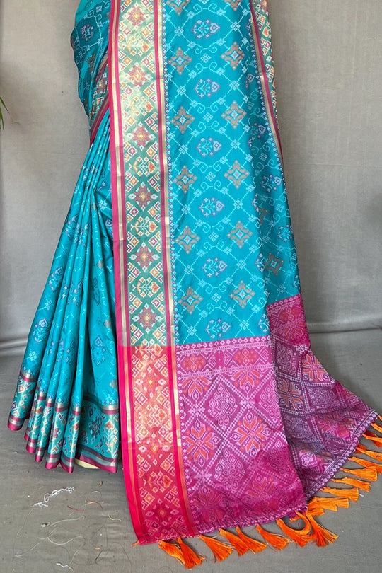 Cyaan Blue Patola Saree Patola Saree Design