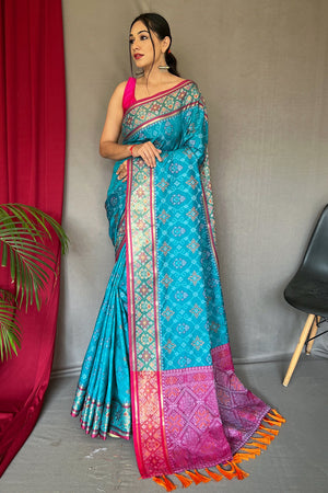 Cyaan Blue Patola Saree