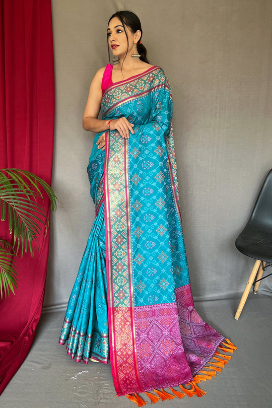 Cyaan Blue Patola Saree Patola Saree