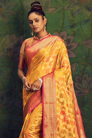 Cantaloupe Orange Silk Saree