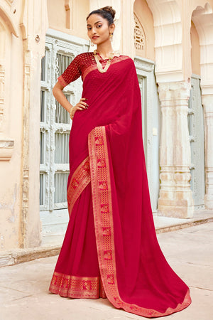 Cherry Red Georgette Saree