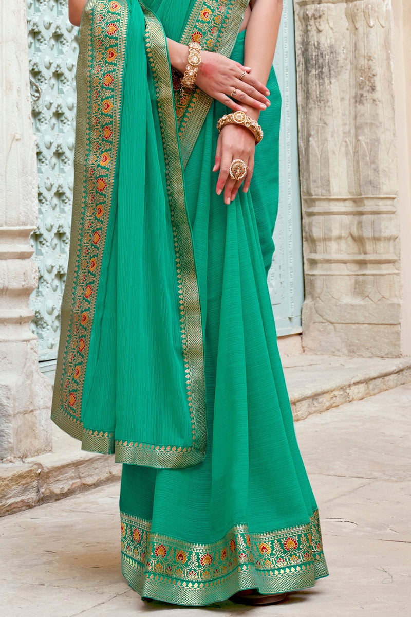 Soft Silk Saree - Seafoam green x Violet