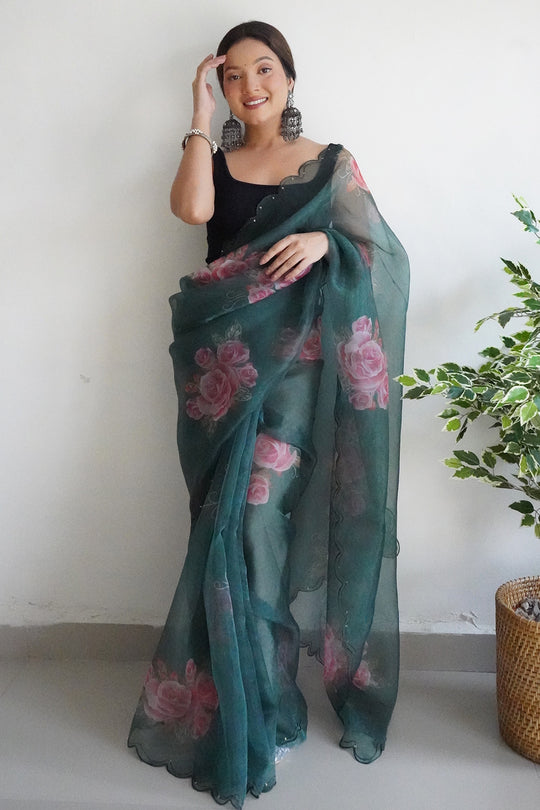 Hunter Green Organza Saree Organza Saree