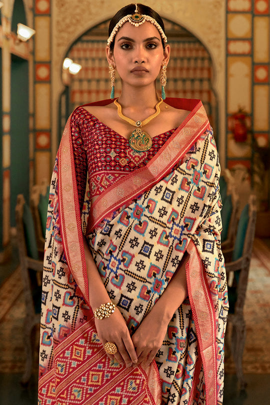 Beige And Orange Patola Saree Orange Patola Saree