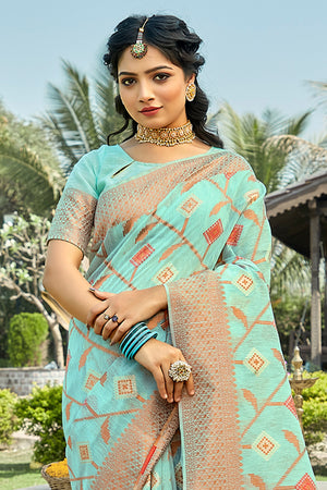 Powder Blue Cotton Saree