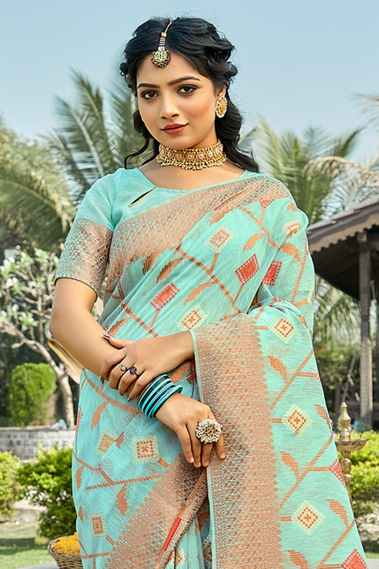 Powder Blue Cotton Saree Powder Blue Cotton Saree