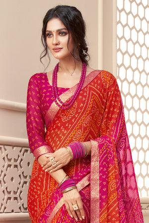 Pink And Orange Chiffon Saree