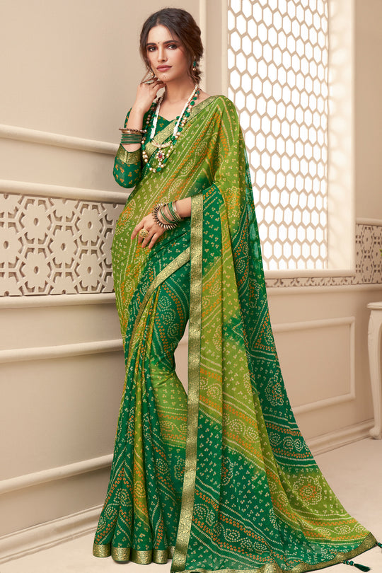 Fern and Forest Green Chiffon Saree Fern and Forest Green Chiffon Saree