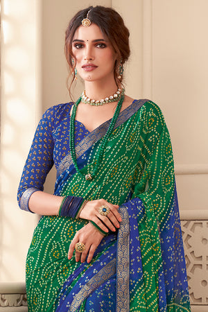 Green And Blue Chiffon Saree