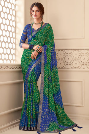 Green And Blue Chiffon Saree