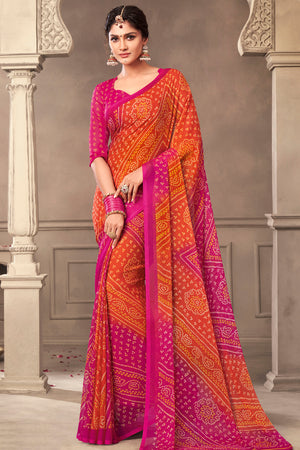 Orange And Pink Chiffon Saree
