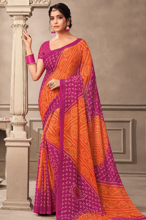 Orange And Pink Chiffon Saree