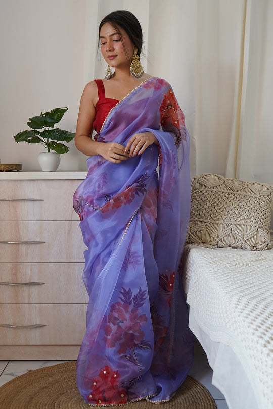 Berry Blue Organza Saree designer saree