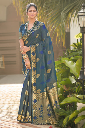 Sapphire Blue Banarasi Saree