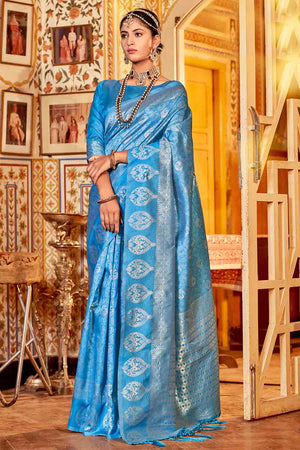 Cyan Blue Kanjivaram Saree