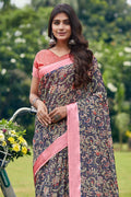 Flamingo Pink Linen Blend Saree Flamingo Pink Linen Blend Saree