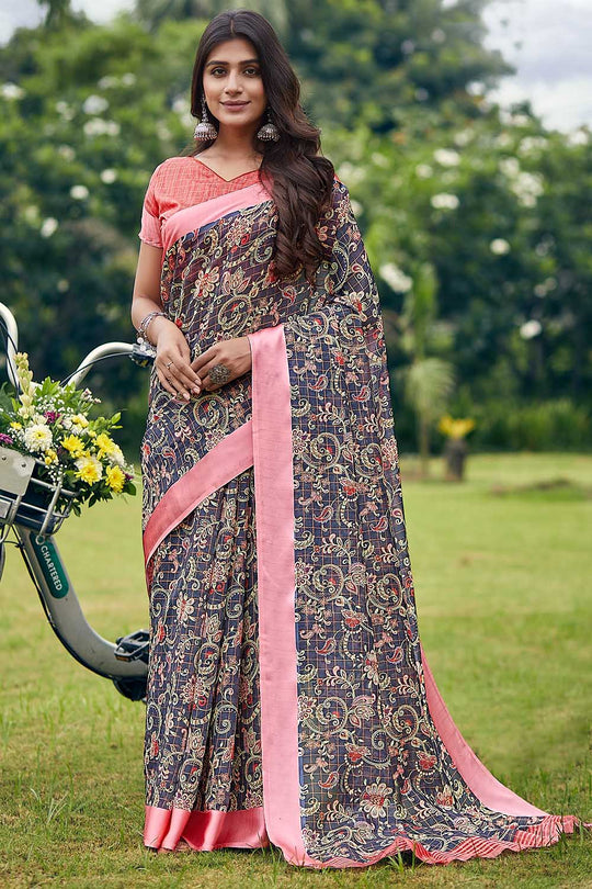 Flamingo Pink Linen Blend Saree Flamingo Pink Linen Blend Saree