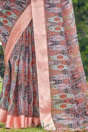 Salmon Pink Linen Blend Saree