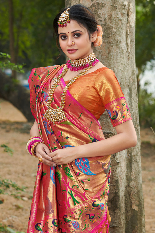 Apricot Orange Paithani Saree Apricot Orange Paithani Saree