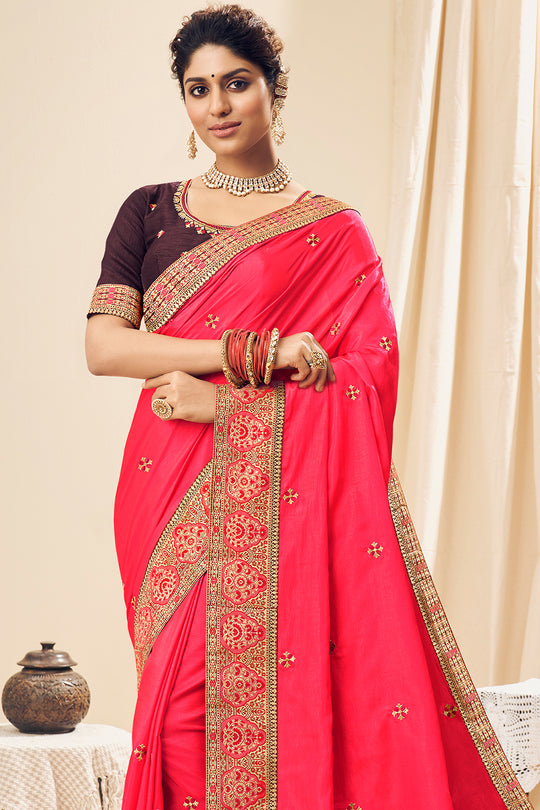 Fuschia Pink South Silk Saree fancy saree