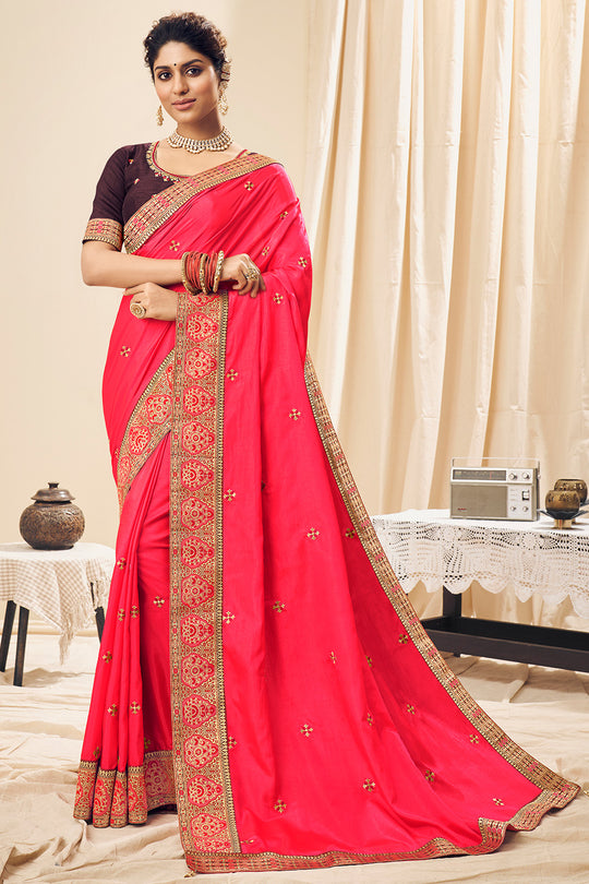 Fuschia Pink South Silk Saree pink south silk saree