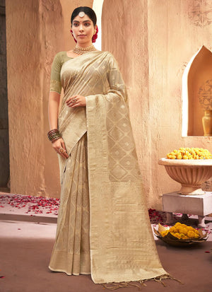 Buttermilk Beige Organza Saree